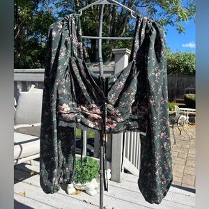 Altar'd State Crop Blouse Size XL Green Floral Boho Romantic Boho-Chic